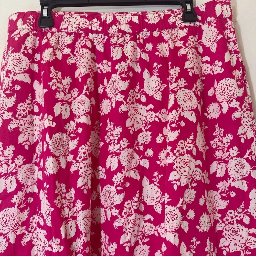 Anupa tiered 100% cotton pull on floral pink white midi skirt size XL NWT - Picture 8 of 14